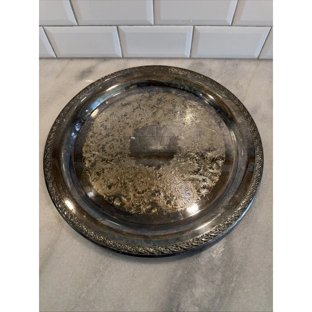 Vintage Silverplate Tray Round  15